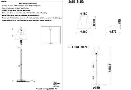 Торшеры и напольные светильники — Торшер Crystal Lux CAMILA PT1 GOLD купить в 