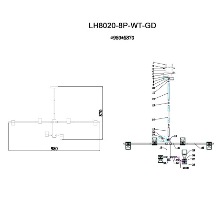 Люстры на штанге — Подвесная люстра Lumien Hall Саурис LH8020/8P-WT-GD купить в  Люстры на штанге — Подвесная люстра Lumien Hall Саурис LH8020/8P-WT-GD купить в