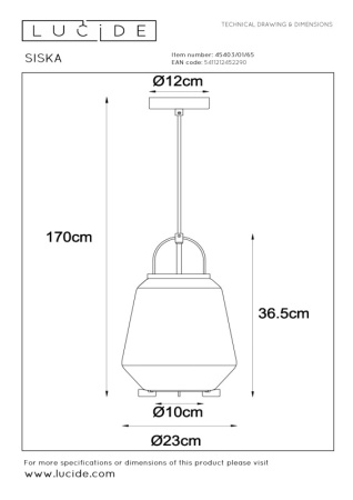 Подвесные светильники — Подвесной светильник LUCIDE 45403/01/65 купить в 