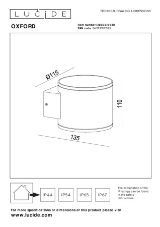 Уличные настенные светильники — Светильник настенный LUCIDE 28803/01/30 купить в 