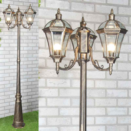 Высокие уличные фонари — Садово-парковый светильник Elektrostandard Capella F/3 черное золото купить в 