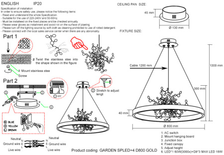 Люстры подвесные — Подвесная люстра Crystal Lux GARDEN SPLED+4 D800 GOLD купить в 