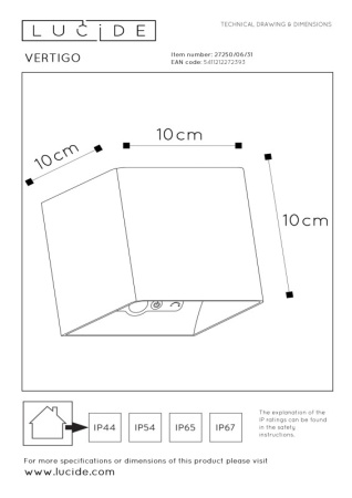 Уличные настенные светильники — Светильник настенный LUCIDE 27250/06/31 купить в 