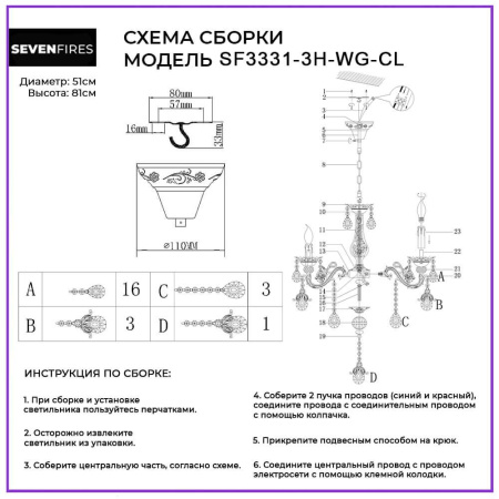 Люстры подвесные — Подвесная люстра Seven Fires Evetta SF3331/3H-WG-CL купить в  Люстры подвесные — Подвесная люстра Seven Fires Evetta SF3331/3H-WG-CL купить в