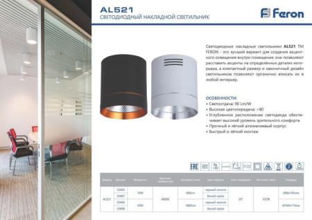 Накладные точечные светильники — Накладной светильник Feron 32465 купить в 