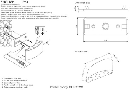 Уличные настенные светильники — Светильник настенный Crystal Lux CLT 023W3 BL купить в 