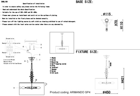 Люстры подвесные — Подвесная люстра Crystal Lux ARMANDO SP4 CHROME купить в 