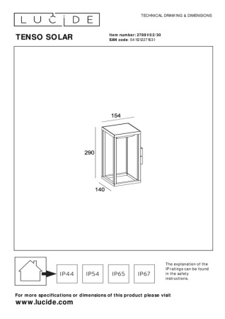 Уличные настенные светильники — Светильник настенный LUCIDE 27891/02/30 купить в 