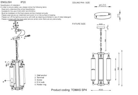 Люстры подвесные — Подвесная люстра Crystal Lux TOMAS SP4 BRASS купить в 