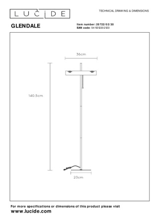 Торшеры и напольные светильники — Торшер LUCIDE 20722/02/30 купить в 