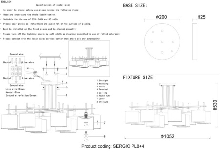 Люстры на штанге — Люстра на штанге Crystal Lux SERGIO PL8+4 NICKEL купить в 