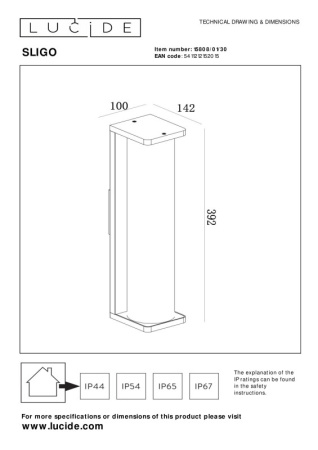 Уличные настенные светильники — Светильник настенный LUCIDE 15808/01/30 купить в 