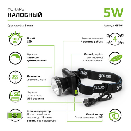 Фонари — Фонарь Gauss GF401 купить в 