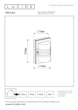 Уличные настенные светильники — Светильник настенный LUCIDE 14826/01/31 купить в 