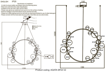 Люстры подвесные — Подвесная люстра Crystal Lux AGATA SP24 V2 BLACK/TRANSPARENTE купить в 