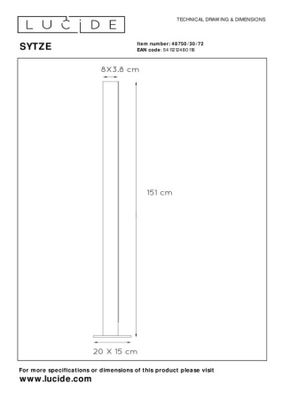 Торшеры и напольные светильники — Торшер LUCIDE 48750/30/72 купить в 