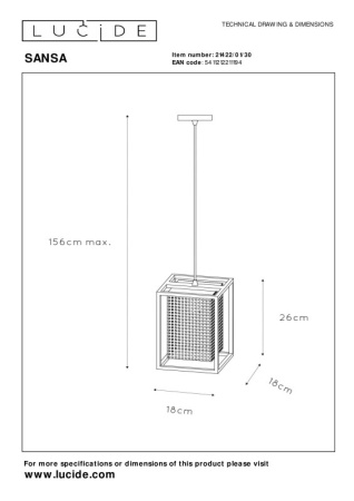 Подвесные светильники — Подвесной светильник LUCIDE 21422/01/30 купить в 
