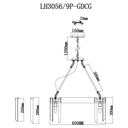 Люстры подвесные — Подвесная люстра Lumien Hall Карре LH3056/9P-GDCG купить в 