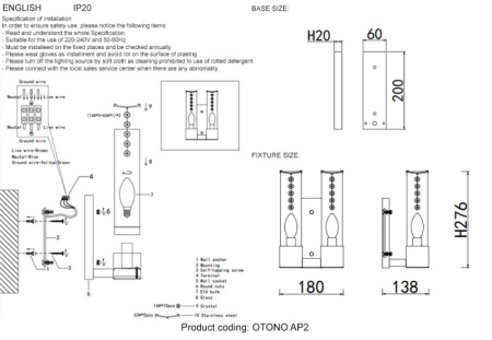 Настенные бра — Бра Crystal Lux OTONO AP2 BLACK CHROMIUM/TRANSPARENTE купить в 