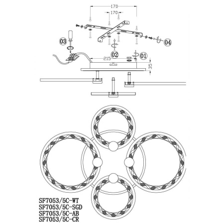 Потолочные люстры — Потолочная люстра Seven Fires Floki SF7053/5C-SGD-BL купить в 