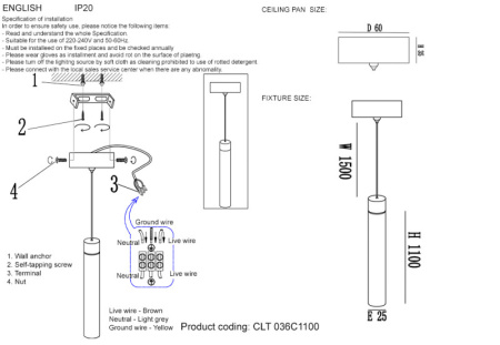 Подвесные светильники — Подвесной светильник Crystal Lux CLT 036C1100 BL купить в 
