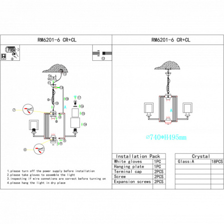Люстры подвесные — Подвесная люстра iLamp RM6201-6 CR+CL купить в 