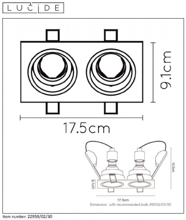 Встраиваемые точечные светильники — Встраиваемый светильник LUCIDE 22959/02/30 купить в 