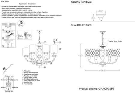 Люстры подвесные — Подвесная люстра Crystal Lux GRACIA SP6 GOLD купить в 