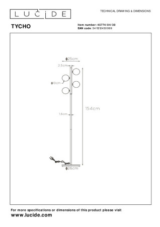 Торшеры и напольные светильники — Торшер LUCIDE 45774/04/30 купить в 