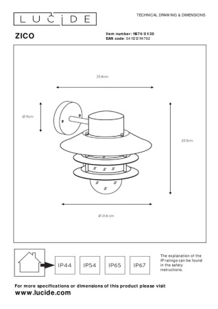 Уличные настенные светильники — Светильник настенный LUCIDE 11874/01/30 купить в 