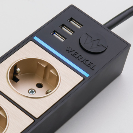 Розетки — Розетка Werkel WL20-04-03 черный/шампань рифленый купить в 