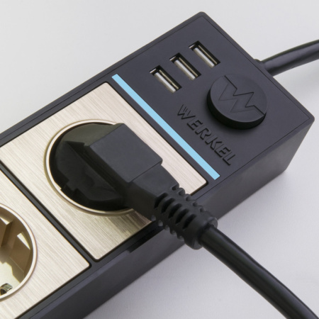 Розетки — Розетка Werkel WL20-04-03 черный/шампань рифленый купить в 