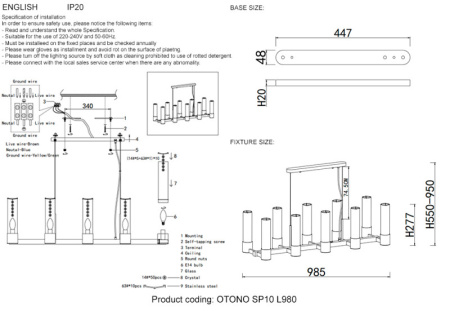 Люстры подвесные — Подвесная люстра Crystal Lux OTONO SP10 L980 BLACK CHROMIUM/TRANSPARENTE купить в 