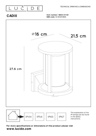 Уличные настенные светильники — Светильник настенный LUCIDE 15803/01/30 купить в 