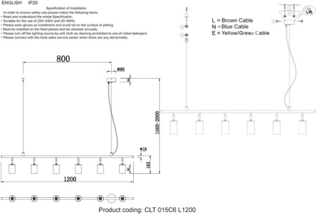 Люстры подвесные — Подвесная люстра Crystal Lux CLT 015C6 L1200 BL-GO купить в 