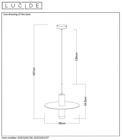 Подвесные светильники — Подвесной светильник LUCIDE 03322/01/37 купить в 