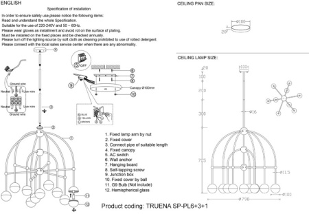 Люстры на штанге — Люстра на штанге Crystal Lux TRUENA SP-PL6+3+1 NICKEL купить в 