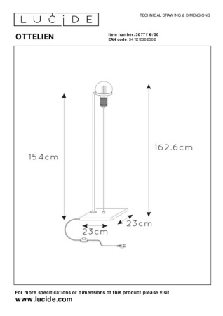Торшеры и напольные светильники — Торшер LUCIDE 30771/16/30 купить в 