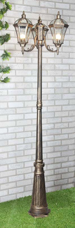 Высокие уличные фонари — Садово-парковый светильник Elektrostandard Capella F/3 черное золото купить в 