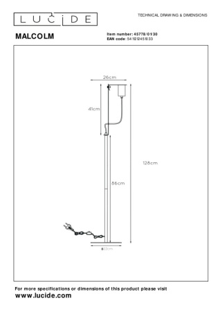 Торшеры и напольные светильники — Торшер LUCIDE 45778/01/30 купить в 