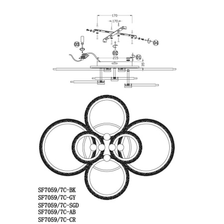 Потолочные люстры — Потолочная люстра Seven Fires Ejlev SF7059/7C-BK-BL купить в 
