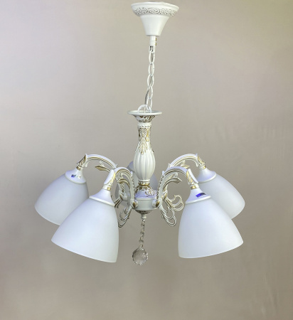 Люстры подвесные — 02920/5 белый с патиной золото купить в 