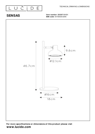 Настольные лампы — Настольная лампа LUCIDE 30597/01/31 купить в 
