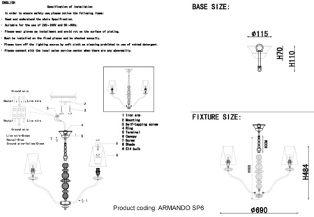 Люстры подвесные — Подвесная люстра Crystal Lux ARMANDO SP6 CHROME купить в 