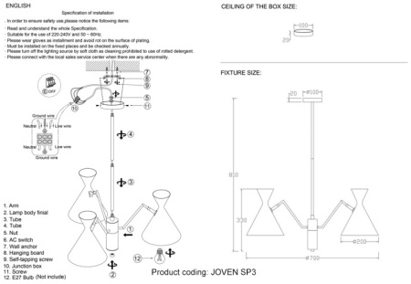 Люстры на штанге — Люстра на штанге Crystal Lux JOVEN SP3 GOLD/BLACK купить в 