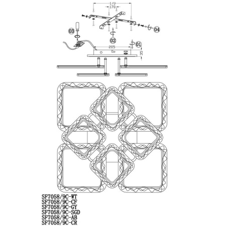 Потолочные люстры — Потолочная люстра Seven Fires Limena SF7058/9C-GY-BL купить в 
