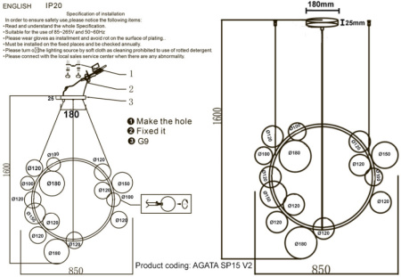 Люстры подвесные — Подвесная люстра Crystal Lux AGATA SP15 V2 BLACK/TRANSPARENTE купить в 