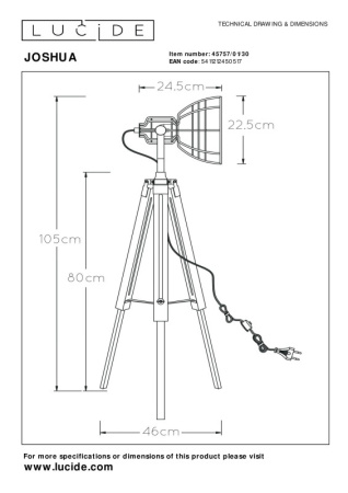 Торшеры и напольные светильники — Торшер LUCIDE 45757/01/30 купить в 