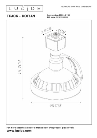 Трековые светильники — Светильник на шине LUCIDE 09954/01/30 купить в 