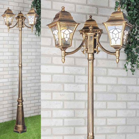 Высокие уличные фонари — Садово-парковый светильник Elektrostandard Altair F/3 черное золото купить в 